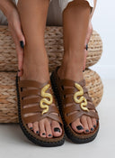 Σανδάλια δερμάτινα με μεταλλικό snake ΑTENEO - Καφέ - thefashionproject.gr - ATENEO