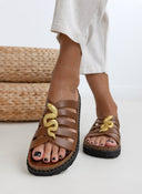 Σανδάλια δερμάτινα με μεταλλικό snake ΑTENEO - Καφέ - thefashionproject.gr - ATENEO