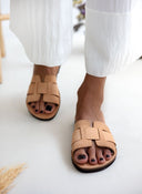 Σανδάλια δερμάτινα με πλεκτό pattern estil - Φυσικό - thefashionproject.gr - Estil