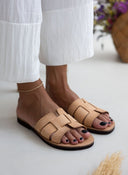 Σανδάλια δερμάτινα με πλεκτό pattern estil - Φυσικό - thefashionproject.gr - Estil