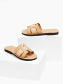 Σανδάλια δερμάτινα με πλεκτό pattern estil - Φυσικό - thefashionproject.gr - Estil
