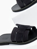 Σανδάλια δερμάτινα με πλεκτό pattern estil - Μαύρο - thefashionproject.gr - Estil