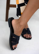 Σανδάλια δερμάτινα με πλεκτό pattern estil - Μαύρο - thefashionproject.gr - Estil