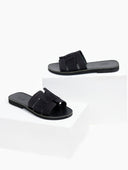 Σανδάλια δερμάτινα με πλεκτό pattern estil - Μαύρο - thefashionproject.gr - Estil