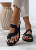 Σανδάλια δερμάτινα με πλεκτό pattern estil - Μαύρο - thefashionproject.gr - Estil
