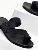 Σανδάλια δερμάτινα με πλεκτό pattern estil - Μαύρο - thefashionproject.gr - Estil