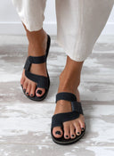 Σανδάλια δερμάτινα με πλεκτό pattern estil - Μαύρο - thefashionproject.gr - Estil