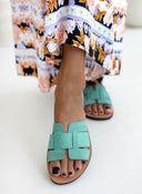 Σανδάλια δερμάτινα με πλεκτό pattern estil - Μέντα - thefashionproject.gr - Estil