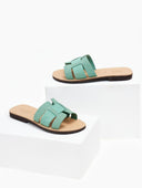 Σανδάλια δερμάτινα με πλεκτό pattern estil - Μέντα - thefashionproject.gr - Estil
