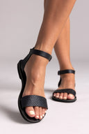 Σανδάλια δερμάτινα με print Estil - Μαύρο - thefashionproject.gr - Estil - 24251002002