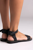 Σανδάλια δερμάτινα με print Estil - Μαύρο - thefashionproject.gr - Estil - 24251002002