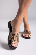 Σανδάλια δερμάτινα με print Tfp - Κίτρινο - thefashionproject.gr - TFP - 24044015003