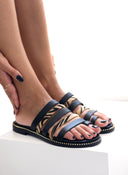 Σανδάλια δερμάτινα με print tfp - Μαύρο/Μπεζ - thefashionproject.gr - TFP