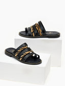 Σανδάλια δερμάτινα με print tfp - Μαύρο/Μπεζ - thefashionproject.gr - TFP