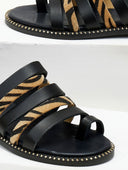 Σανδάλια δερμάτινα με print tfp - Μαύρο/Μπεζ - thefashionproject.gr - TFP