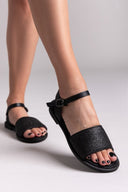 Σανδάλια δερμάτινα με ψάθα Estil - Μαύρο - thefashionproject.gr - Estil