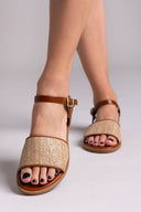 Σανδάλια δερμάτινα με ψάθα Estil - Ταμπά - thefashionproject.gr - Estil