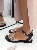 Σανδάλια δερμάτινα με ψάθα Iris Sandals - Μαύρο - thefashionproject.gr - IRIS