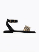 Σανδάλια δερμάτινα με ψάθα Iris Sandals - Μαύρο - thefashionproject.gr - IRIS