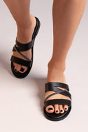 Σανδάλια δερμάτινα με στρας Estil - Μαύρο - thefashionproject.gr - Estil