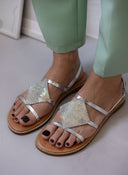 Σανδάλια δερμάτινα με στρας Iris Sandals - Ασημί - thefashionproject.gr - IRIS