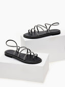Σανδάλια δερμάτινα με στρας λουράκια Iris Sandals - Μαύρο/Ασημί - thefashionproject.gr - IRIS