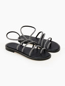 Σανδάλια δερμάτινα με στρας λουράκια Iris Sandals - Μαύρο/Ασημί - thefashionproject.gr - IRIS