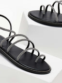 Σανδάλια δερμάτινα με στρας λουράκια Iris Sandals - Μαύρο/Ασημί - thefashionproject.gr - IRIS