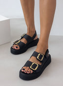 Σανδάλια δερμάτινα με τοκά tfp - Μαύρο - thefashionproject.gr - TFP