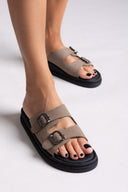 Σανδάλια δερμάτινα με τοκάδες Estil - Λαδί - thefashionproject.gr - Estil - 24013096002