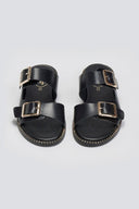 Σανδάλια δερμάτινα με τοκάδες TFP - Μαύρο - thefashionproject.gr - TFP - 24049002003