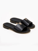 Σανδάλια δερμάτινα με v cut και στρας TFP - Μαύρο - thefashionproject.gr - TFP - 21514002002