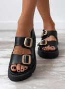 Σανδάλια δερμάτινα με velcro λουράκι TFP - Μαύρο - thefashionproject.gr - TFP