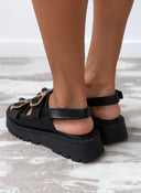 Σανδάλια δερμάτινα με velcro λουράκι TFP - Μαύρο - thefashionproject.gr - TFP