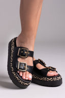 Σανδάλια δερμάτινα με ύφασμα Mariella Fabiani 2525/91 - Μαύρο - thefashionproject.gr - Mariella Fabiani