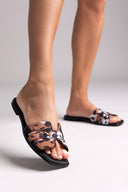 Σανδάλια δερμάτινα ponyskin με print 