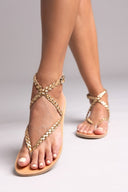 Σανδάλια δερμάτινα χειροποίητα Tfp - Χρυσό - thefashionproject.gr - TFP