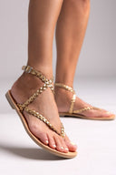 Σανδάλια δερμάτινα χειροποίητα Tfp - Χρυσό - thefashionproject.gr - TFP