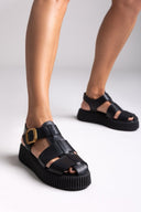 Σανδάλια fisherman flatforms δερμάτινα Tfp - Μαύρο - thefashionproject.gr - TFP