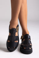 Σανδάλια fisherman flatforms δερμάτινα Tfp - Μαύρο - thefashionproject.gr - TFP