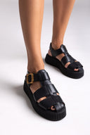 Σανδάλια fisherman flatforms δερμάτινα Tfp - Μαύρο - thefashionproject.gr - TFP