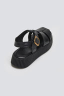 Σανδάλια fisherman flatforms δερμάτινα Tfp - Μαύρο - thefashionproject.gr - TFP