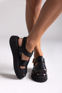 Σανδάλια fisherman flatforms δερμάτινα Tfp - Μαύρο - thefashionproject.gr - TFP