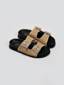 Σανδάλια flatforms από ψάθα με στρας ERYNN - Μπεζ - thefashionproject.gr - ERYNN