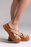 Σανδάλια flatforms crossover με ψάθα Estil