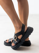 Σανδάλια flatforms δερμάτινα crossover TFP - Μαύρο - thefashionproject.gr - TFP
