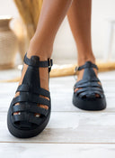 Σανδάλια flatforms δερμάτινα fisherman Iris Sandals - Μαύρο - thefashionproject.gr - IRIS