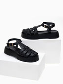 Σανδάλια flatforms δερμάτινα fisherman Iris Sandals - Μαύρο - thefashionproject.gr - IRIS