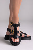Σανδάλια flatforms δερμάτινα gladiator με τοκάδες Estil - Μαύρο - thefashionproject.gr - Estil - 23912002002