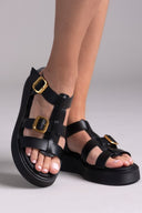 Σανδάλια flatforms δερμάτινα gladiator με τοκάδες Estil - Μαύρο - thefashionproject.gr - Estil - 23912002002